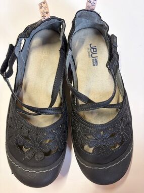 JBU By Jambu Mary Jane Flats Women Black Leather Floral Cutout Comfort Size 8